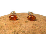 Marquise Shaped AMBER Sterling Silver Gemstone Stud Earrings 925  - 5 x 9 mm