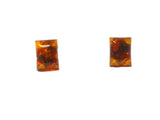 Rectangular Shaped AMBER Sterling Silver Gemstone Stud Earrings 925  - 7 x 9 mm