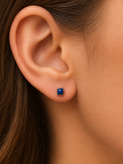 Square Blue LAPIS LAZULI Sterling Silver 925 Gemstone Square Stud Earrings - 4 mm