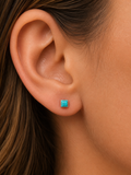 Blue Square Shaped TURQUOISE Sterling Silver 925 Gemstone Stud Earrings - 4 mm