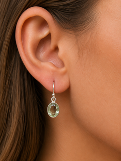 Oval Green AMETHYST (Prasiolite) Sterling Silver Earrings 925