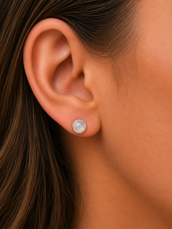 MOONSTONE Round Shaped Sterling Silver Stud Earrings 925 - 8 mm