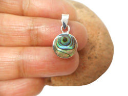 Small Round Abalone Sterling Silver 925 Gemstone Pendant