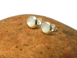 White Round Mother of Pearl Sterling Silver 925  Gemstone Stud Earrings