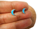 Small Crescent Turquoise Sterling Silver 925  Gemstone Stud Earrings