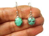 Green Blue Tibetan TURQUOISE Oval Sterling Silver Gemstone Earrings  925