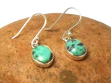 Green Blue Tibetan TURQUOISE Oval Sterling Silver Gemstone Earrings  925