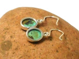 Green Blue Tibetan TURQUOISE Oval Sterling Silver Gemstone Earrings  925