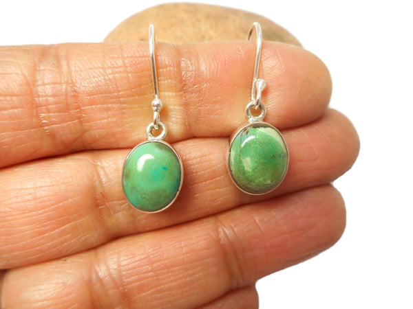 Green Tibetan TURQUOISE Oval Sterling Silver Gemstone Drop Earrings  925