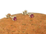 Small Pink Round Shaped RUBY Sterling Silver 925 Gemstone Stud Earrings - 4 mm