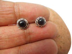 Round BLACK ONYX Sterling Silver Gemstone Stud Earrings 925 - 5 mm