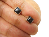 Square  BLACK ONYX Sterling Silver Stud Earrings 925 - 6 mm