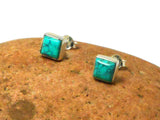 Blue Square TURQUOISE Sterling Silver 925 Gemstone Stud Earrings -  6mm