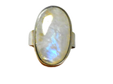 Chunky Fiery Oval Moonstone Sterling Silver 925 Gemstone Statement Ring 