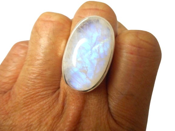 Chunky Fiery Oval Moonstone Sterling Silver 925 Gemstone Statement Ring 