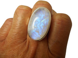 Chunky Fiery Oval Moonstone Sterling Silver 925 Gemstone Statement Ring 