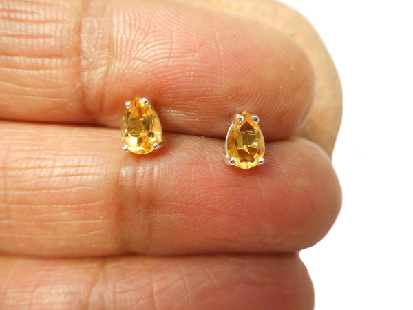 Round CITRINE Sterling Silver Gemstone Stud Earrings 925