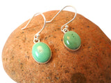 Green Tibetan TURQUOISE Oval Sterling Silver Gemstone Drop Earrings 925