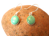 Green Tibetan TURQUOISE Oval Sterling Silver Gemstone Drop Earrings 925
