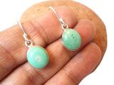 Green Tibetan TURQUOISE Oval Sterling Silver Gemstone Drop Earrings 925
