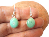 Green Tibetan TURQUOISE Oval Sterling Silver Gemstone Drop Earrings 925