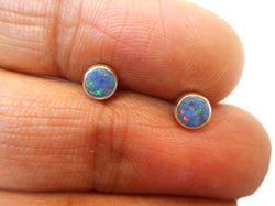 Small Natural Australian Opal Sterling Silver 925 Gemstone Stud Earrings 