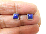 Square Blue LAPIS LAZULI Sterling Silver 925 Gemstone Square Stud Earrings - 6 mm