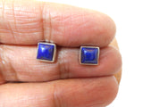 Square Blue LAPIS LAZULI Sterling Silver 925 Gemstone Square Stud Earrings - 6 mm