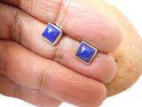 Square Blue LAPIS LAZULI Sterling Silver 925 Gemstone Square Stud Earrings - 6 mm