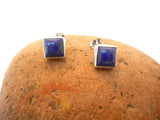 Square Blue LAPIS LAZULI Sterling Silver 925 Gemstone Square Stud Earrings - 6 mm