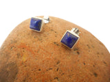 Square Blue LAPIS LAZULI Sterling Silver 925 Gemstone Square Stud Earrings - 6 mm