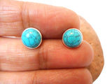 Round TURQUOISE Gemstone Stud Earrings: Bohemian Sterling Silver Jewellery