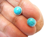 Round TURQUOISE Gemstone Stud Earrings: Bohemian Sterling Silver Jewellery