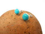 Round TURQUOISE Gemstone Stud Earrings: Bohemian Sterling Silver Jewellery