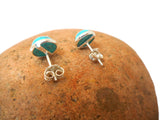 Round TURQUOISE Gemstone Stud Earrings: Bohemian Sterling Silver Jewellery
