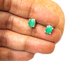 Green Oval EMERALD Sterling Silver 925 Stud Earrings - 5 x 7 mm