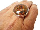 Large Chunky Round Pietersite Sterling Silver 925 Gemstone Ring - Size: R / 9