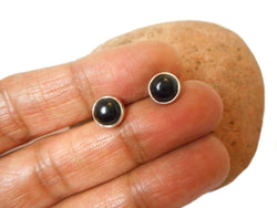 Round BLACK ONYX Sterling Silver Gemstone Stud Earrings 925 - 7 mm