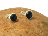 Round Black Onyx Sterling Silver Gemstone Stud Earrings 925 - 7 mm