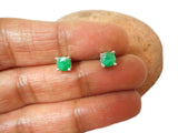 Green Round Emerald Sterling Silver 925 Stud Earrings - 5 mm