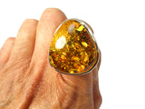 Large Chunky AMBER Sterling Silver 925 Gemstone Ring