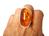 Adjustable Large Chunky AMBER Sterling Silver 925 Gemstone Ring