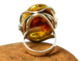 Large Adjustable Chunky AMBER Sterling Silver 925 Gemstone Ring