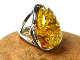 Large Adjustable Chunky AMBER Sterling Silver 925 Gemstone Ring