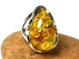 Large Adjustable Chunky AMBER Sterling Silver 925 Gemstone Ring