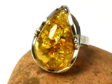 Large Adjustable Chunky AMBER Sterling Silver 925 Gemstone Ring