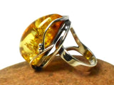 Large Adjustable Chunky AMBER Sterling Silver 925 Gemstone Ring