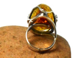 Large Adjustable Chunky AMBER Sterling Silver 925 Gemstone Ring