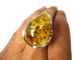 Large Adjustable Chunky AMBER Sterling Silver 925 Gemstone Ring