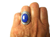 Lapis Lazuli Sterling Silver Oval Blue Gemstone Statement Ring 925 - Statement Piece!